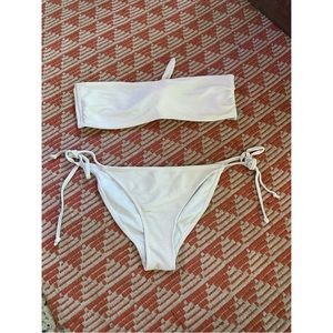 White ribbed bandeau top bikini set